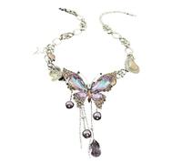 LLHCF Collier papillon étincelant en forme de cœur avec accents de cristal - Chaîne réglable pour femme - À porter au quotidien ou en soirée - Collier plastron polyvalent en strass pour robes