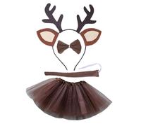 LLHCF Costume de cerf - Accessoires de fête de Noël - En peluche - Motif bois de renne - Bandeau - Tutu - Pour fille - Cosplay