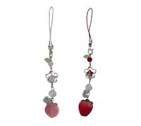 LLHCF Dragonne à breloques pour téléphone avec motif fraise/pêche - Pour clés de voiture - Décoration de sac à main - Accessoire de sac à main - Cordon pour porte-clés de style dessin animé