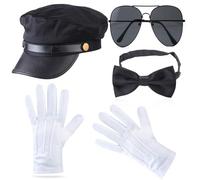 LLHCF Ensemble d'accessoires de fête d'Halloween avec chapeau chauffeur, lunettes, nœud papillon, moustaches pour Halloween, jeux de rôle, accessoires de fête