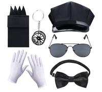 LLHCF Ensemble d'accessoires de fête d'Halloween avec chapeau chauffeur, lunettes, nœud papillon, moustaches pour Halloween, jeux de rôle, accessoires de fête