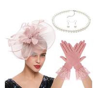 LLHCF Ensemble de coiffe élégant avec chapeau bibi, gants, collier, boucles d'oreilles pour fête à thème en plein air, b, taille unique