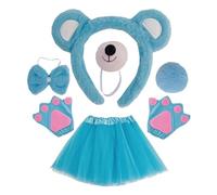 LLHCF Ensemble de costumes d'ours avec oreilles d'ours, bandeaux, queue, nœud papillon, nez, gants, tutu pour cosplay, Halloween, fête de Noël pour enfant
