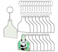 LLHCF Lot de 90 pièces vierges en acrylique pour la fabrication de porte-clés, oreilles de vache en acrylique transparent pour porte-clés avec chaîne, porte-clés en acrylique transparent