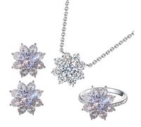 LLHCF Luxueux ensemble de bijoux incrustés de fleurs en zircon gracieux collier délicat oxyde de zirconium boucles d'oreilles et bagues accessoire