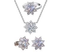 LLHCF Luxueux ensemble de bijoux incrustés de fleurs en zircon gracieux collier délicat oxyde de zirconium boucles d'oreilles et bagues accessoire
