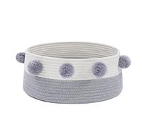 LLHCF Panier rond pour chats d'intérieur fait à la main en coton naturel tissé avec pompons, nid décoratif pour petits chiens, lavable