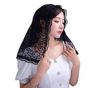 LLHCF Voile en dentelle espagnole traditionnelle vintage Mantilla pour couvrir la tête écharpe pour chapelle catholique 2 col dentelle Mantilla voile catholique, Noir , taille unique