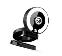 LLHCF Webcam autofocus résolution 4K anneaux intégrés lumière 3 températures de couleur réduction du bruit microphones base rotative à 360° pour PC portable Webcam avec anneaux de contrôle tactile