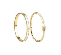 LLILUEBVA Ensemble de 2 bracelets joncs en or 18 carats for femme, bijoux à superposer, bracelets en zircone cubique, bijoux fantaisie à offrir