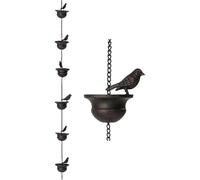 LLINthy Cottagecore Chaîne de pluie en fer avec motif colibri décoratif et tasse pour gouttière de jardin, drainage, décoration extérieure, vintage, en forme d'oiseau