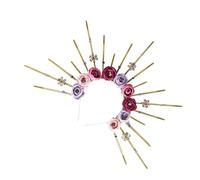 LLINthy Sunbursts Serre-tête réglable avec fleurs roses et strass pour fêtes costumées Accessoire de coiffure pour cosplay