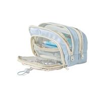 LLINthy Trousse à crayons multi-couches haute capacité pour marqueurs, fournitures artistiques, trousse de voyage, trousse de maquillage multifonction, outil d'écriture, bleu