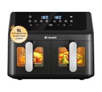 LLIVEKIT 9L Air Fryer XXL avec 4D Circulation d’Air, 95% Sans Huile | Friteuse sans Huile Dual Zone 2x4,5L, Friteuse à Air Chaud avec 8 Programmes, Sync-Finish, 70% Économie d’Énergie, Noir