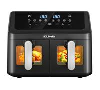 LLIVEKIT 9L Air Fryer XXL avec 4D Circulation d’Air, Friteuse sans Huile Multifonction, Friteuse à Air Chaud Dual Zone 2x4,5L, 95% Sans Huile, 8 Programmes, Sync-Finish, 70% Économie d’Énergie, Noir