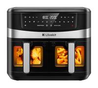LLIVEKIT Air Fryer 10L avec 2 Cavités, Friteuse sans Huile 12 en 1 avec Rôtissoire, Grille, Brochettes, 95% d'huile en Moins, Smart Finish et Match Cook, Préchauffage et Déshydratation, 2800W