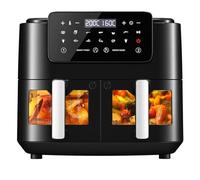 LLIVEKIT Friteuse sans Huile à Double Tiroir, Air Fryer 9L, Panneau Tactile LED, 9 Menus Prédéfinis, Paniers et Grilles Anti-Adhésifs, Fonctions Match Cook & Smart Finish, 2400W, Noir