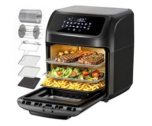 LLIVEKIT Friteuse à Air Chaud 12L, Four à Air Chaud avec 12 Fonctions, Mini Four, 1800 W, avec Écran LED Numérique, Déshydratateur de Fruits, Barbecue, Livret de Recettes et 7 Sortes d'Accessoires