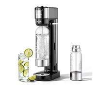 LLIVEKIT Machine à Eau Pétillante avec 4 Niveaux de Bulles/Manomètre Visuel | Machine à Soda avec 2 Bouteilles PET de 0,5 L et 1 L, Soupape de Sécurité, pour Boissons Gazeuses Domestiques, Noir