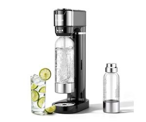 LLIVEKIT Machine à Eau Pétillante avec 4 Niveaux de Bulles/Manomètre Visuel | Machine à Soda avec 2 Bouteilles PET de 0,5 L et 1 L, Soupape de Sécurité, pour Boissons Gazeuses Domestiques, Noir