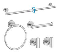 Llizuia Lot de 5 porte-serviettes muraux sans perçage en acier inoxydable, avec barre adhésive de 60 cm, pour salle de bain et cuisine, argent