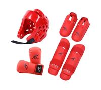 Lljsszr Ensemble D'équipement de de Karaté : Gants, équipement D'entraînement, Casque de Boxe avec Protège-Tibias, MMA, Taekwondo, Karat, Rouge M
