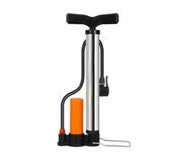 Lljsszr Pompe à Air pour Vélo Pompe de Sol Manuelle Jauge de Pression Intégrée Mécanisme Double Embout Structure Robuste Acier Inoxydable Adaptée Équipements, Argent, HP Court