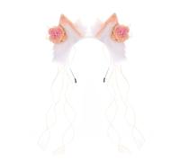 Lljsszr Serre-tête Oreilles de Chat Bandeau Mignon Cosplay Polyester Élégant pour Accessoire Cheveux Fille Garçon Adulte Adapté à La Fête Costumée Décoration, Orange Blanc