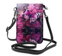LLKGO TPink Flower Purple Butterfly Pattern Crossbody Bag Mobile Phone Bag Women Small Wallet Women a convenient gift suitable for sorties, exercise and shopping