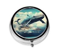 LLKGOT Fantastique mini pilulier rond avec image de baleine avec 3 compartiments pour le rangement des pilules et le voyage portable