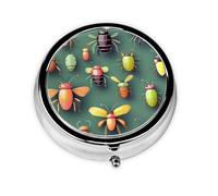 LLKGOT Insect Atlas Picture Mini pilulier rond avec 3 compartiments pour le rangement des pilules et le voyage portable