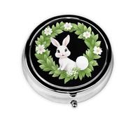 LLKGOT Jasmine White Rabbit Picture Mini pilulier rond avec 3 compartiments pour le rangement des pilules et le voyage portable