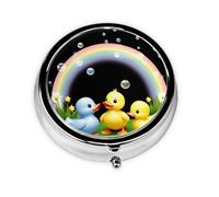 LLKGOT Little Yellow Duck Playing with Bubbles Picture Mini pilulier rond avec 3 compartiments pour le rangement des pilules et le voyage portable