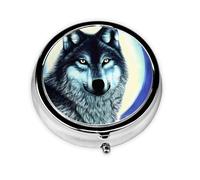 LLKGOT Mini boîte à pilules ronde avec 3 compartiments pour le rangement des pilules et le voyage portable Motif loup sous la lune