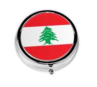 LLKGOT Mini boîte à pilules ronde avec 3 compartiments pour le rangement des pilules et le voyage portable Motif drapeau du Liban