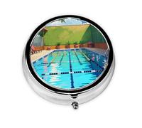 LLKGOT Mini boîte à pilules ronde avec 3 compartiments pour rangement de pilules et voyage portable Motif flamant rose et piscine