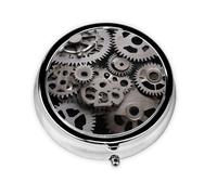 LLKGOT Mini pilulier rond à engrenages mécaniques avec 3 compartiments pour le rangement des pilules et le voyage portable