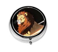 LLKGOT Mini pilulier rond avec 3 compartiments pour le rangement des pilules et le voyage portable Motif lion levant sa tête