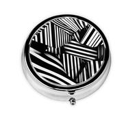LLKGOT Mini pilulier rond noir et blanc avec lignes géométriques avec 3 compartiments pour le rangement des pilules et le voyage portable
