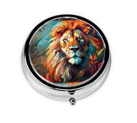 LLKGOT Peinture à l'huile d'un lion Mini boîte à pilules ronde avec 3 compartiments pour le rangement des pilules et le voyage portable