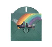 LLKGOT Pigeons Under The Rainbow Carte de vœux en papier nacré double face effet nacré