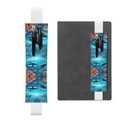 LLKGOT Porte-stylo en cuir avec imprimé baleines sous la mer pour journaux, agendas, planificateurs - Pochette à sangle réglable