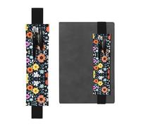 LLKGOT Porte-stylo en cuir, marque-page avec impression de fleurs colorées pour journaux, agendas, planificateurs - Pochette à sangle réglable
