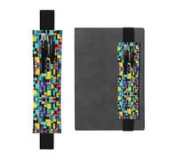 LLKGOT Porte-stylo en cuir pour marque-page avec diagramme carré imprimé pour journaux, agendas, planificateurs - Pochette à sangle réglable