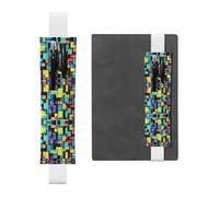 LLKGOT Porte-stylo en cuir pour marque-page avec diagramme carré imprimé pour journaux, agendas, planificateurs - Pochette à sangle réglable