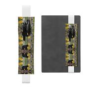 LLKGOT Porte-stylo en cuir pour marque-page et petits ours noirs avec impression pour journaux, agendas, planificateurs - Pochette à sangle réglable