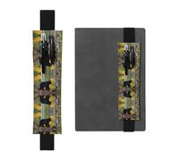 LLKGOT Porte-stylo en cuir pour marque-page et petits ours noirs avec impression pour journaux, agendas, planificateurs - Pochette à sangle réglable
