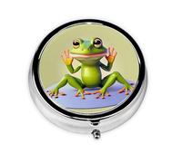 LLKGOT The Funny Frog Doing Yoga Picture Mini pilulier rond avec 3 compartiments pour le rangement des pilules et le voyage portable