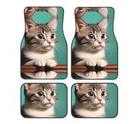 LLKGOT Un tapis de sol de voiture avec motif chat curieux avec avant et arrière antidérapants sont adaptés pour les voitures, camions et SUV