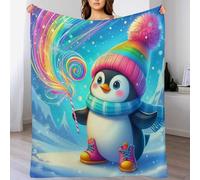 LLLBBB Couverture Animal Pingouin en Flannel Polaire Douce Chaude Facile À Manipuler pour Lit Canapé Chambre Balcon Bébé Feuteille 150×200cm